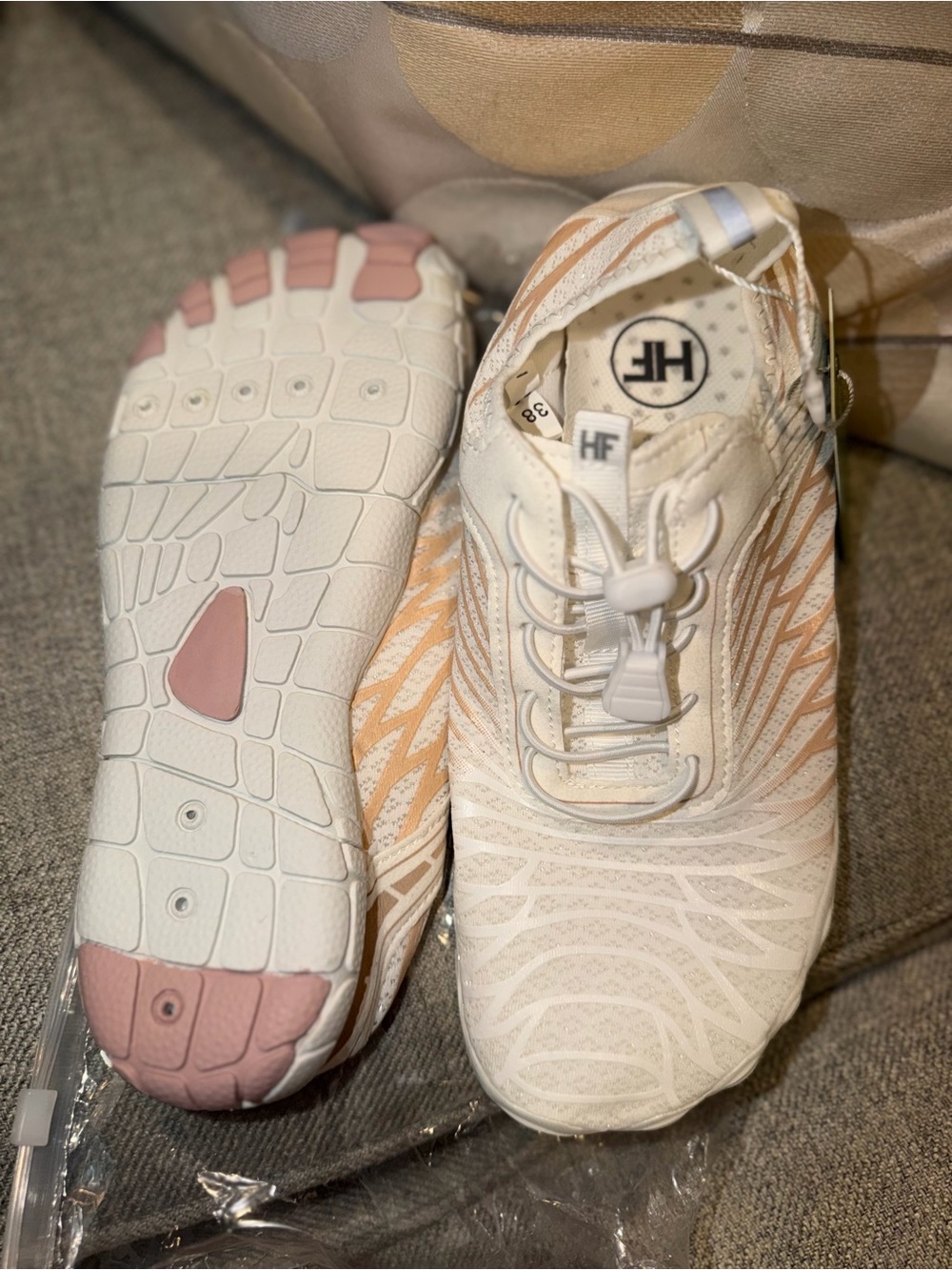 Hike Footwear Barefoot White Slip-On Sneakers with Pink/Peach Stripes